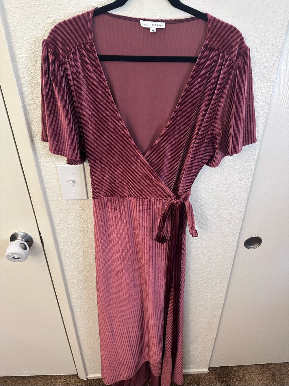 Baltic Born Rose Ribbed Velvet Wrap Maxi Dress with Side Tie
